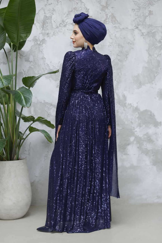 Modest Navy Blue Engagement Dress