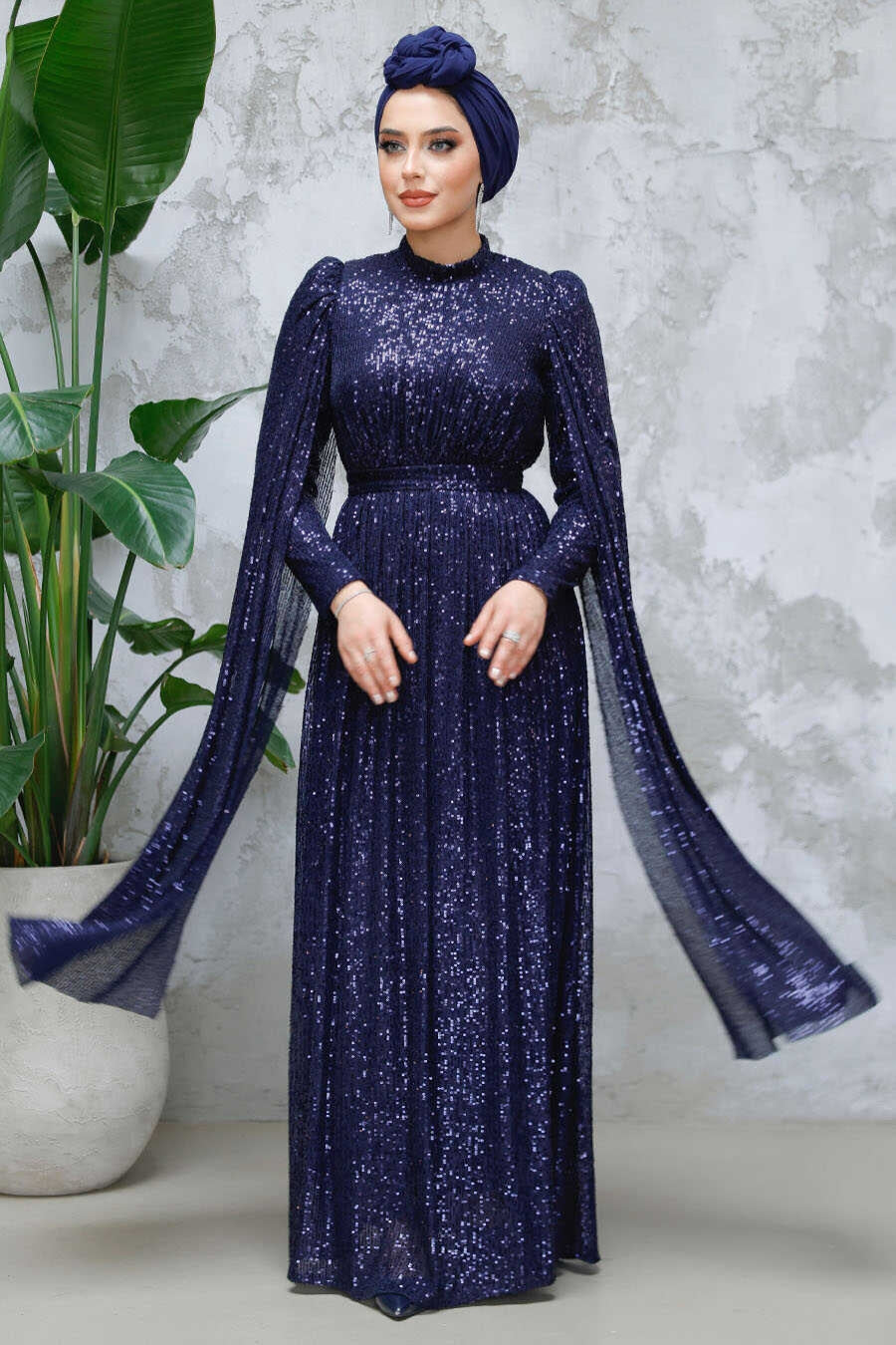 Modest Navy Blue Engagement Dress – Quzey
