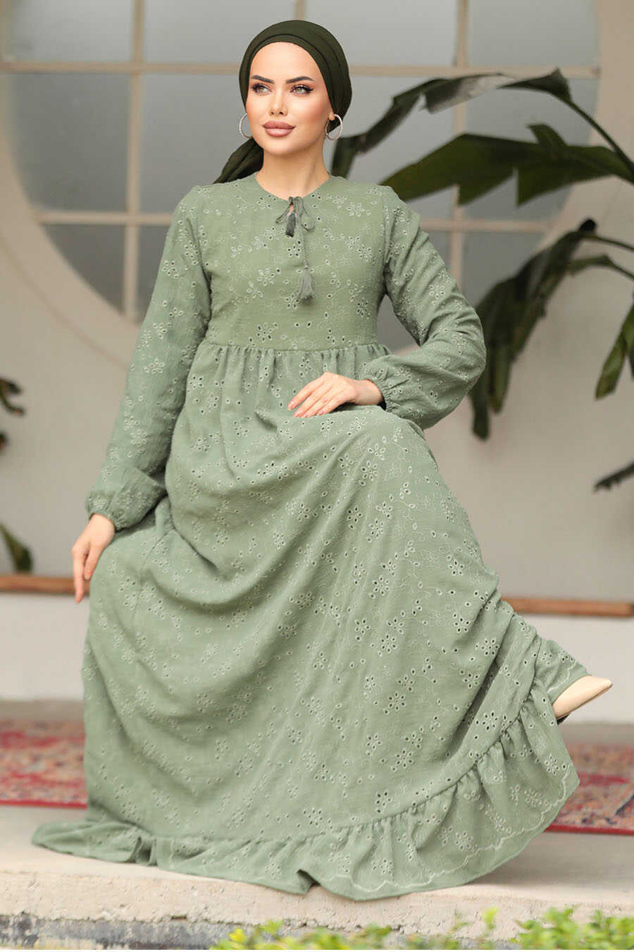Modest Almond Green Summer Dress 23201CY