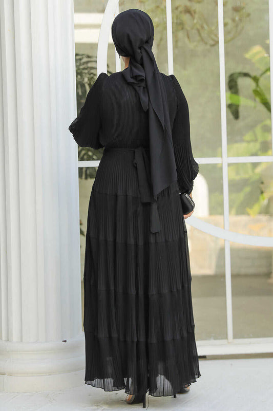 Modest Black Ruffle Dress