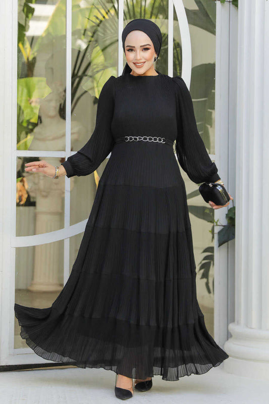 Modest Black Ruffle Dress