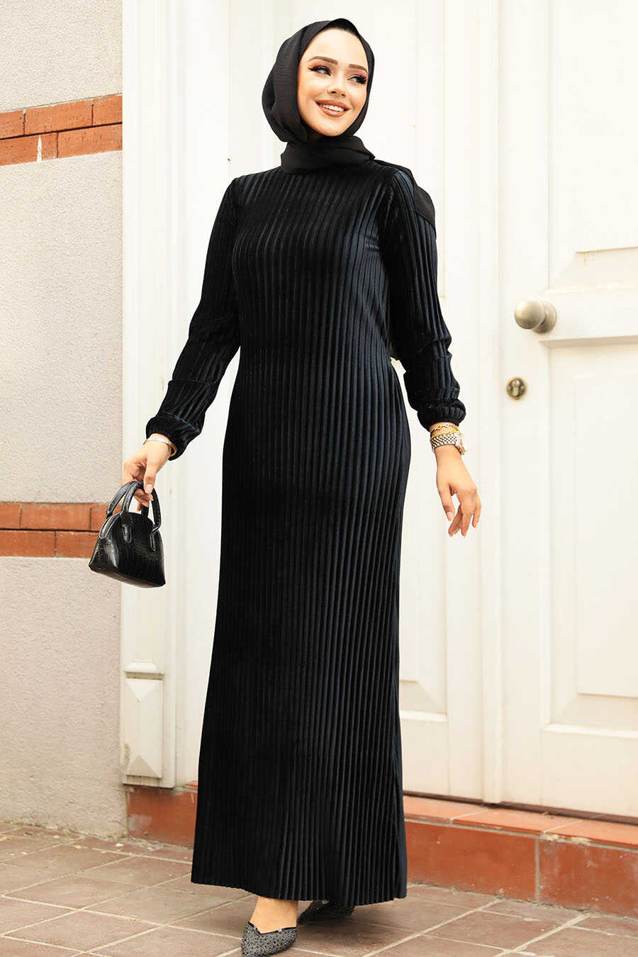 Modest Black Velvet Dress 22751S