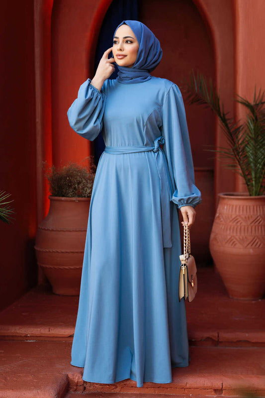 Modest Blue Solid Dress