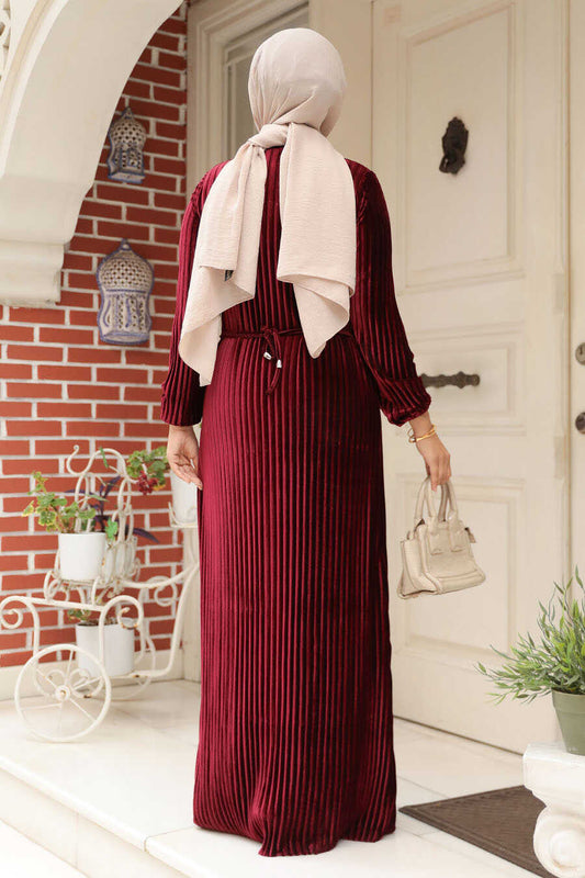 Modest Claret Red Velvet Dress
