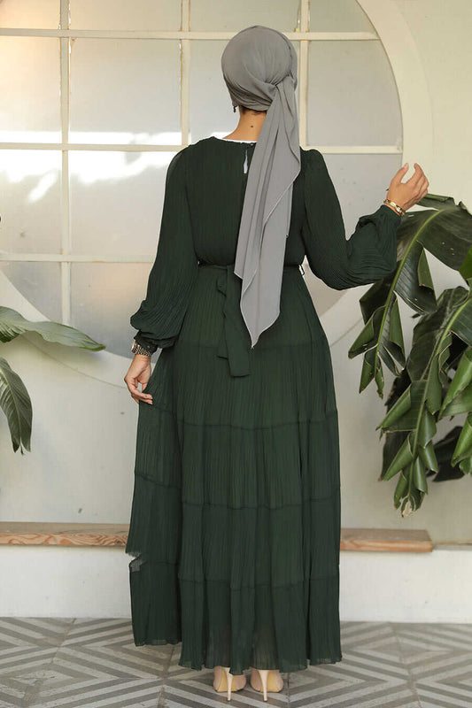 Modest Dark Green Ruffle Dress