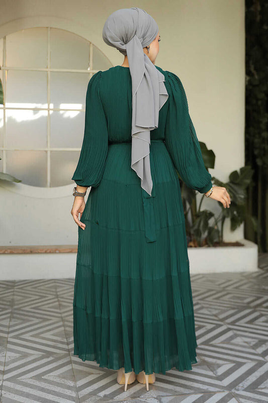 Modest Emerald Green Ruffle Dress