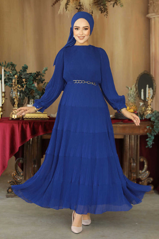 Modest Blue Ruffle Dress