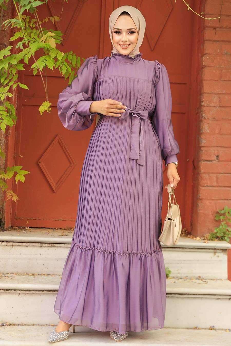Stylish Dark Lila Islamic Clothing Engagement Dress 39651KLILA