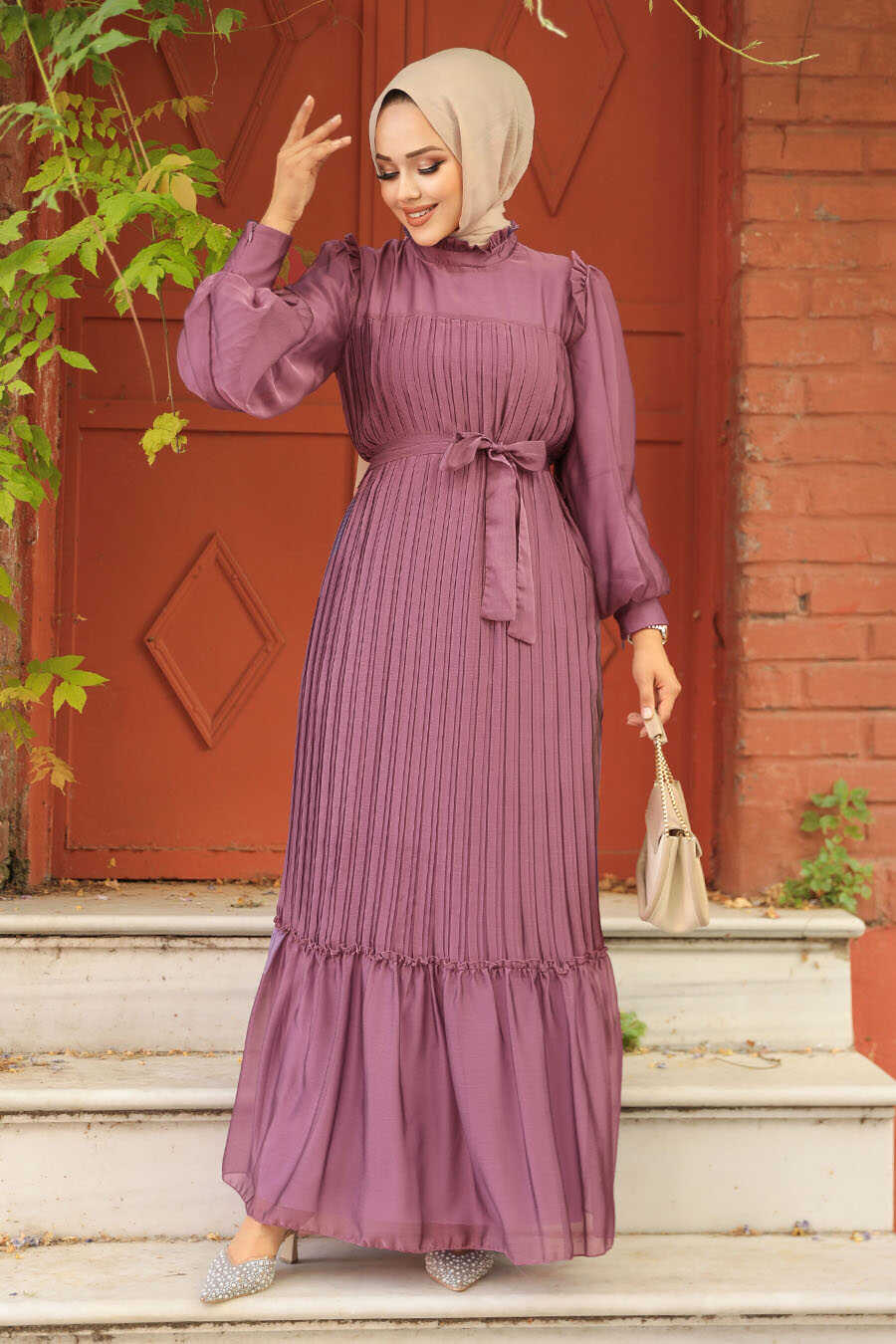 Dusty Rose Chiffon Modest Dress Quzey Dusty Rose Chiffon Modest Dress Quzey