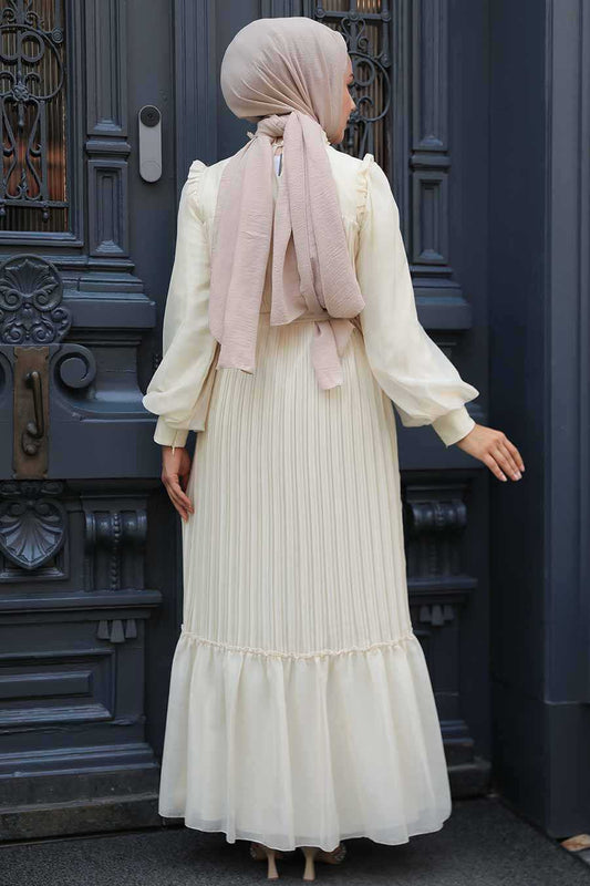 Beige Chiffon Modest Dress