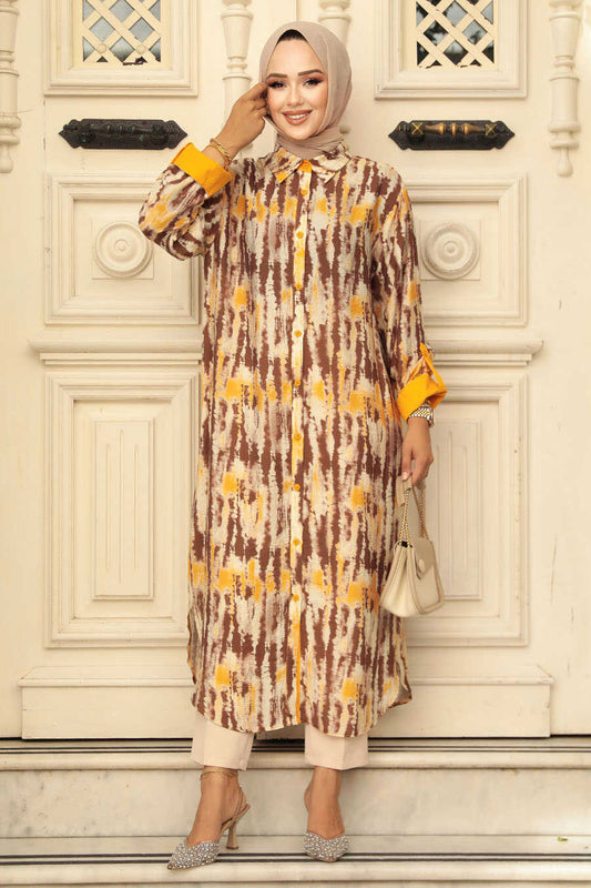 Brown Modest Long Top