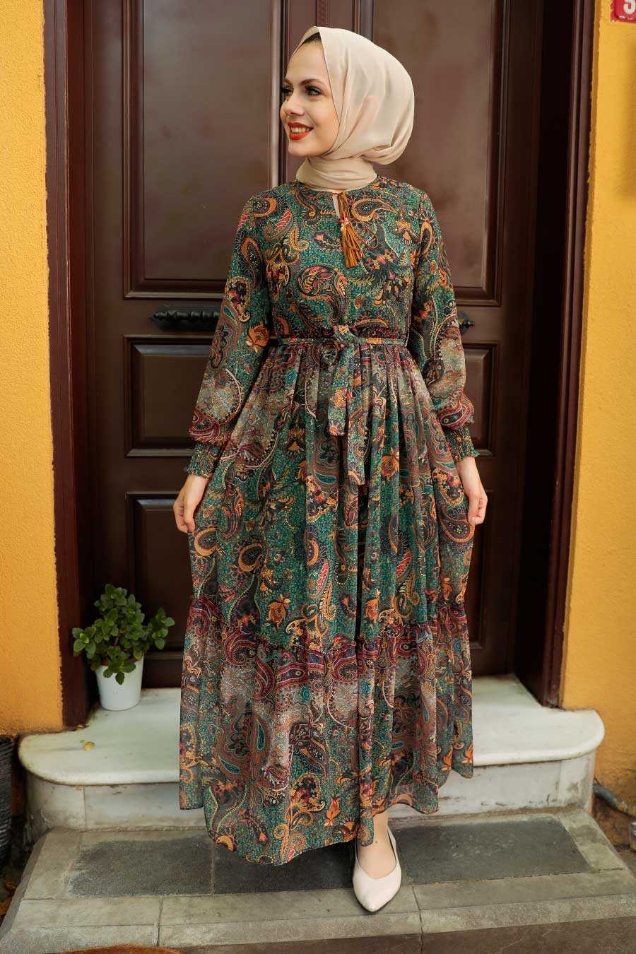 Green Hijab Dress 76440Y