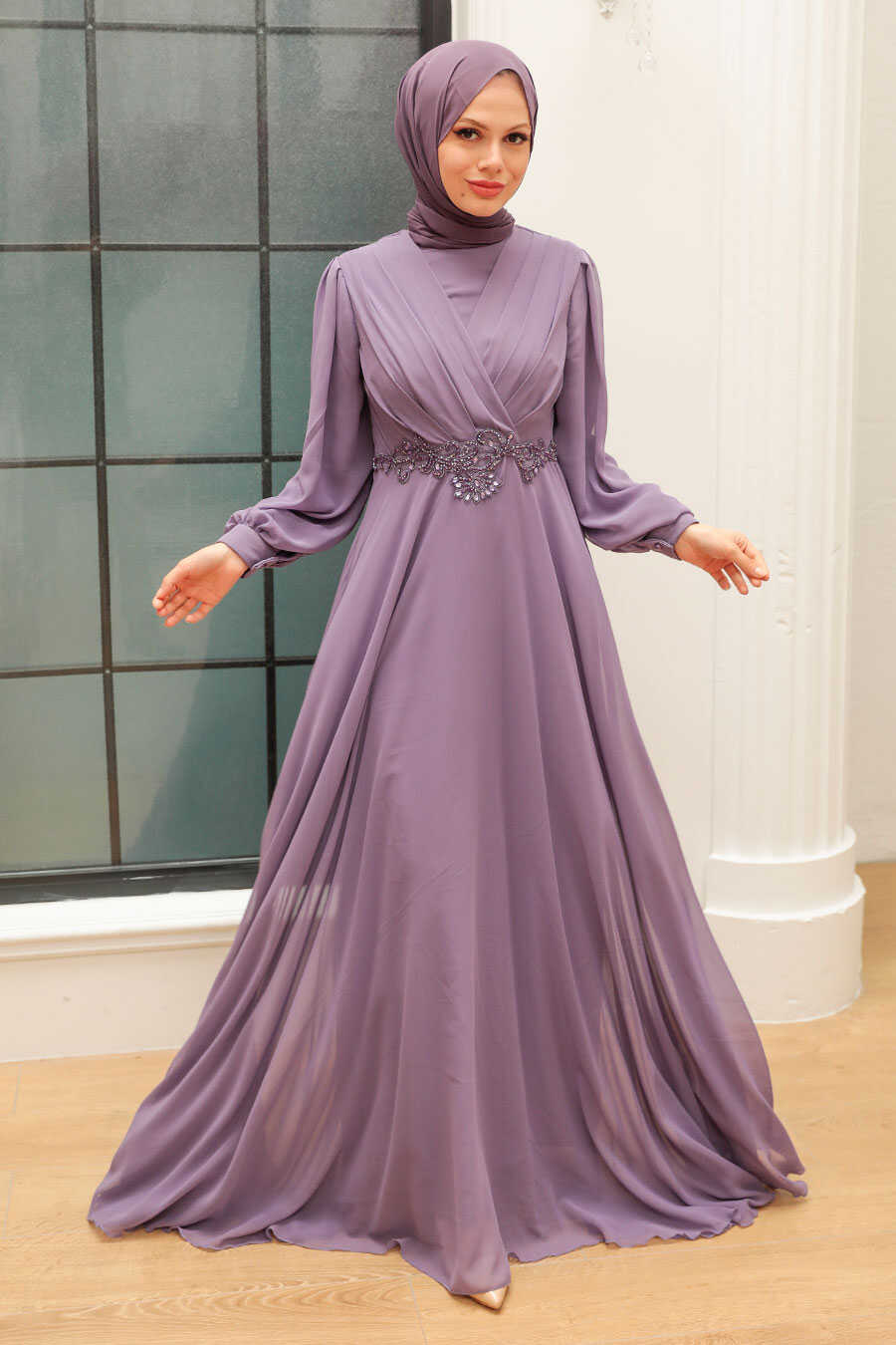  Stylish Lila Islamic Evening Gown 3435LILA