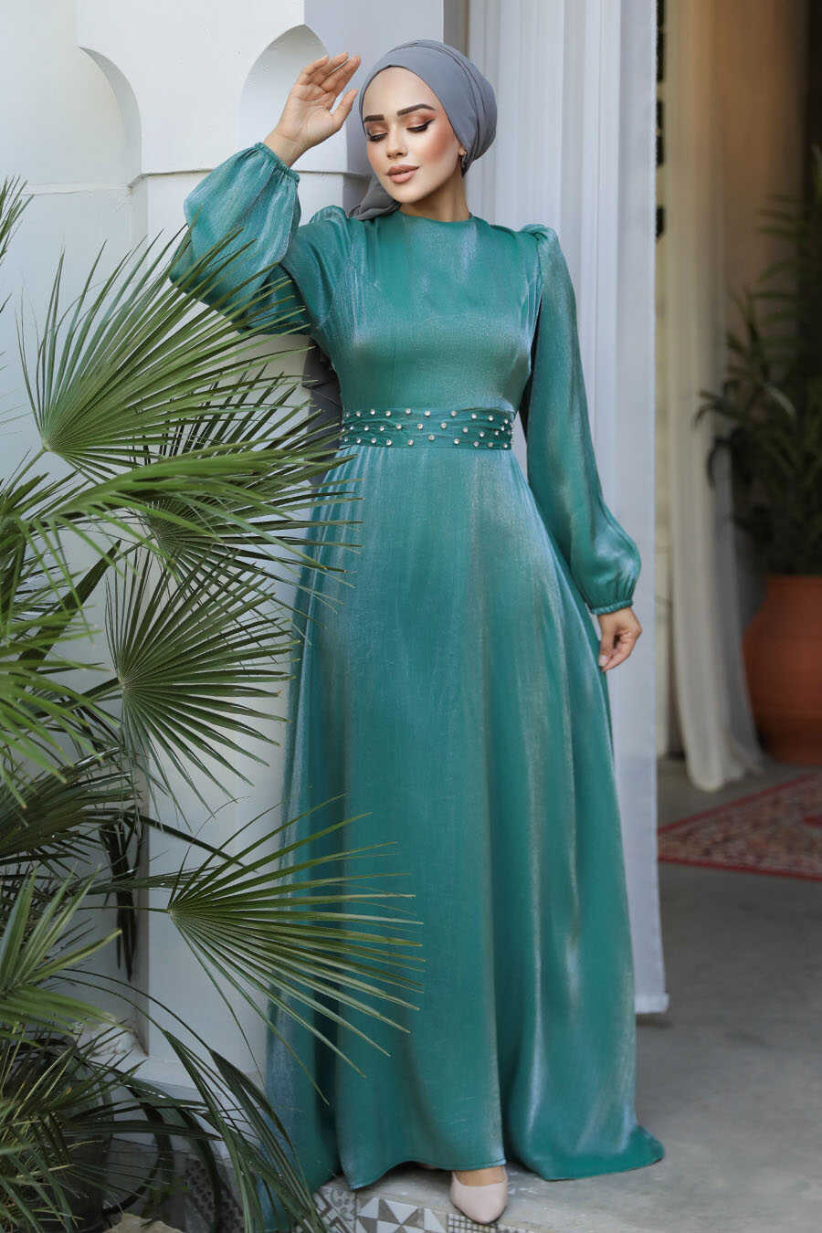 Modest Almond Green Evening Long Dress 23302CY