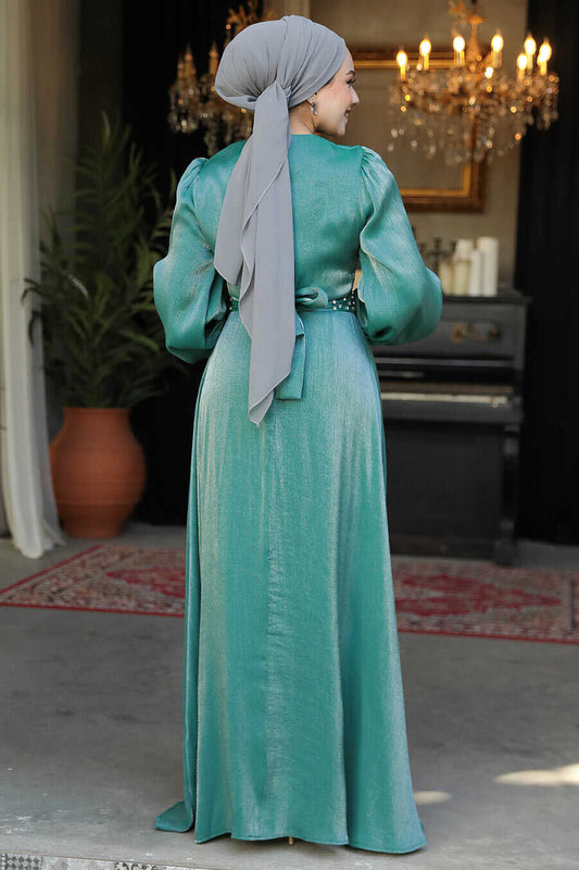 Modest Almond Green Evening Dress