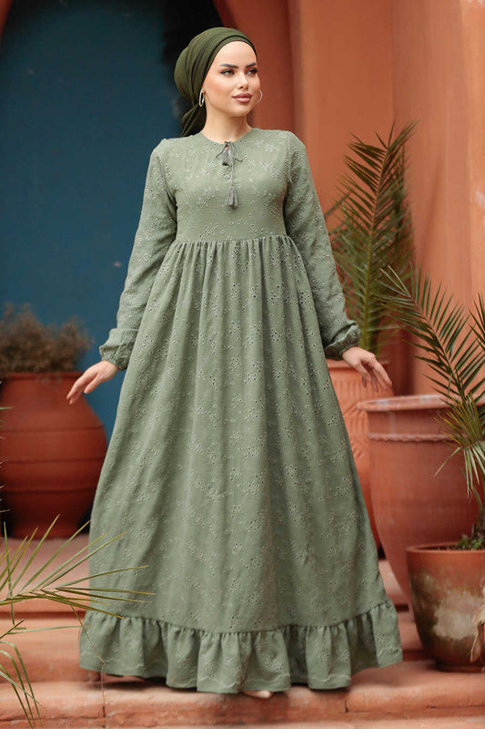 Modest Almond Green Summer Dress