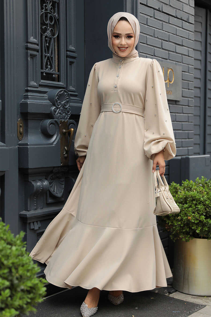 Modest Beige Evening Dress 30022BEJ