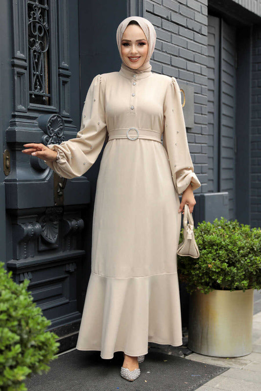 Modest Beige Evening Dress