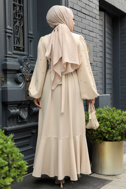 Modest Beige Evening Dress