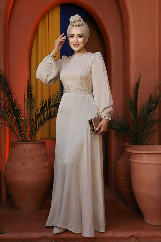 Modest Beige Evening Dress