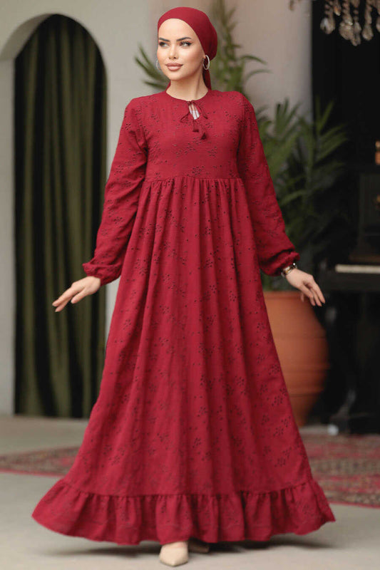 Modest Claret Red Summer Dress 23201BR