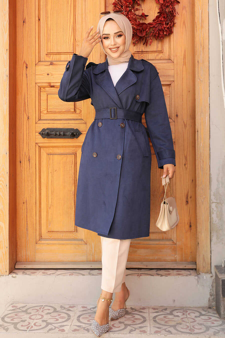 Modest Navy Blue Trench Coat 72091L
