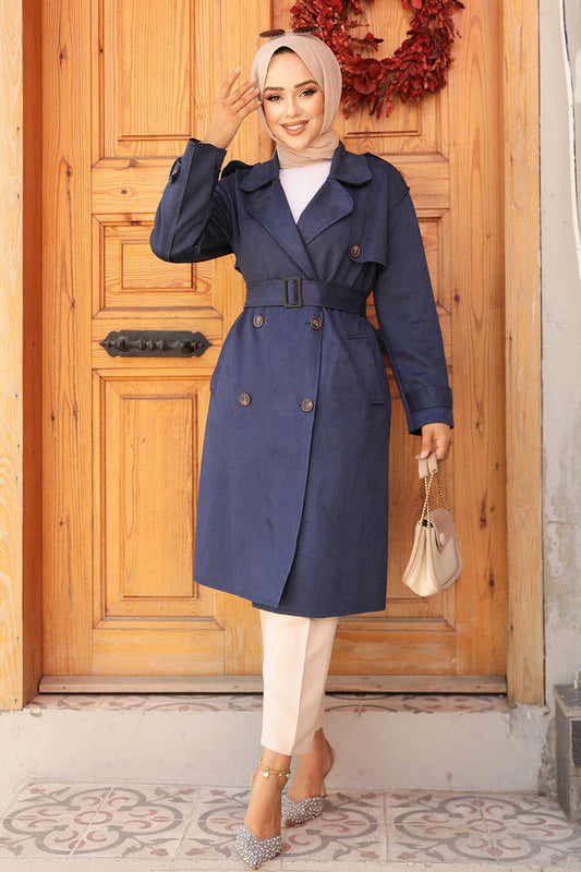 Modest Navy Blue Trench Coat 72091L
