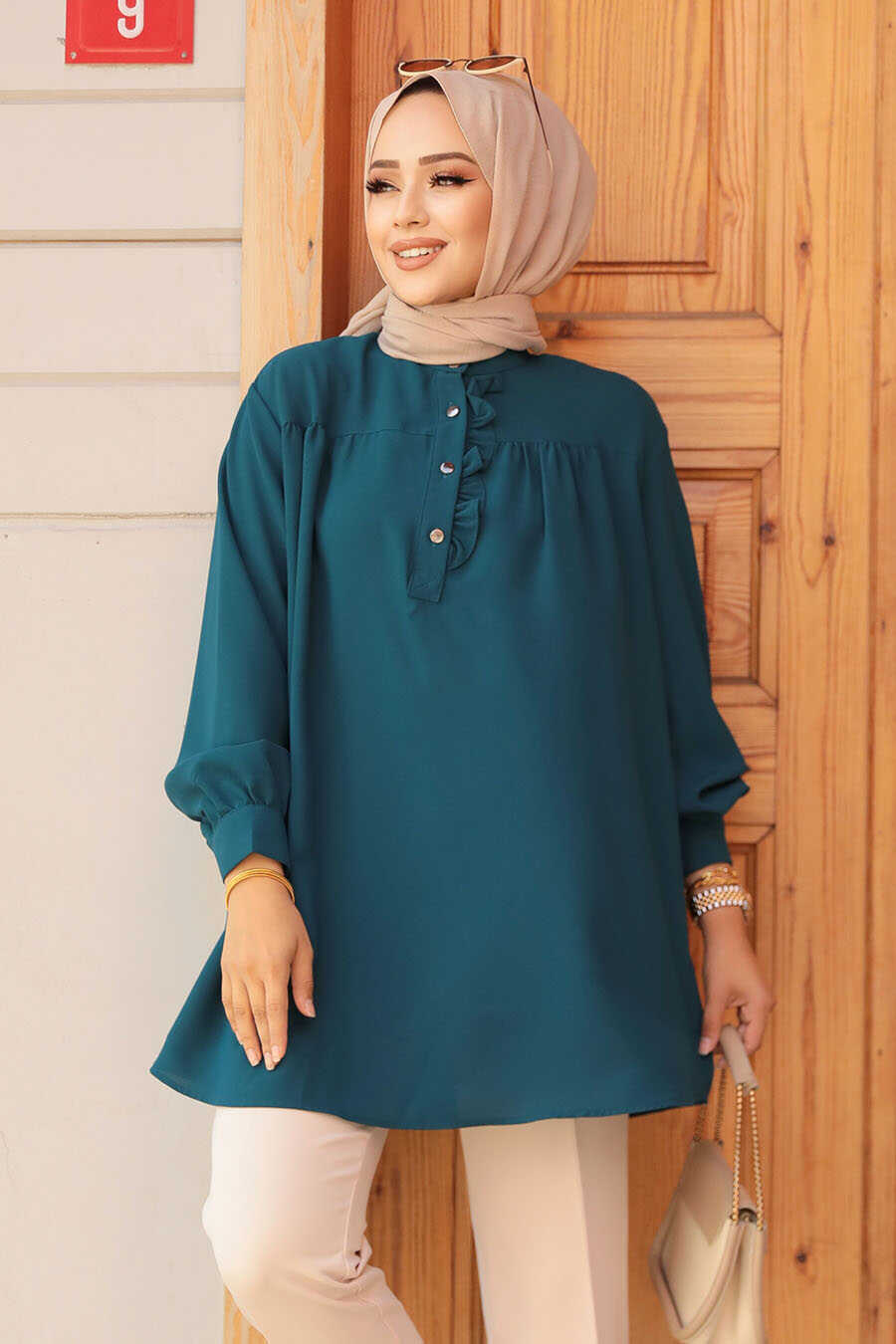 Modest Petrol Green Top 19026PY