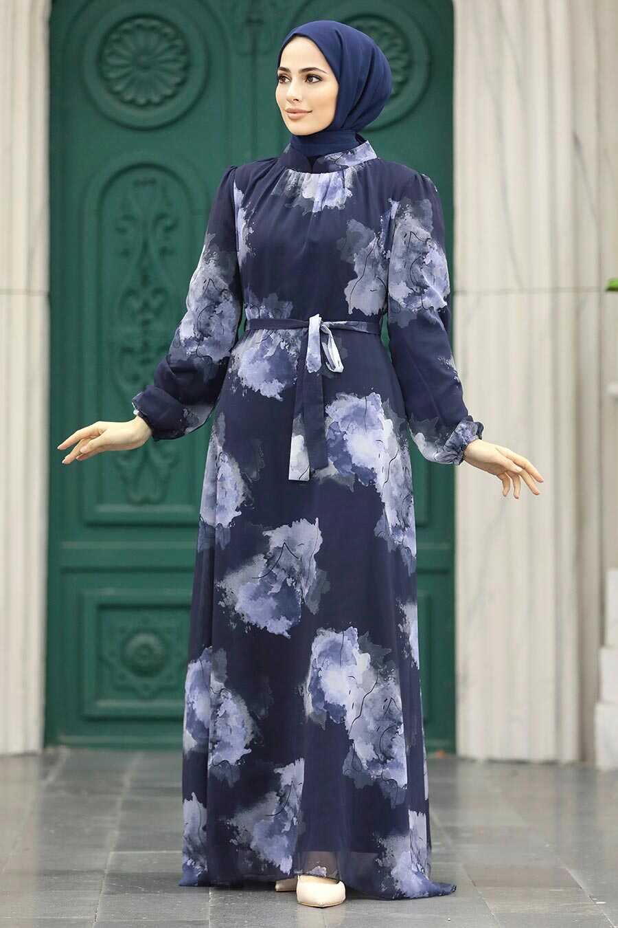  Navy Blue Long Muslim Dress 279313L