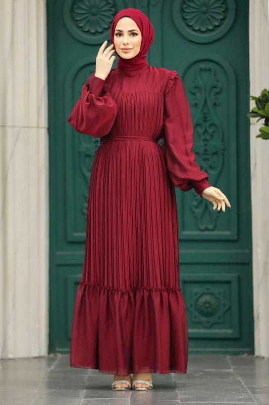 Stylish Claret Red Islamic Clothing Engagement Dress
