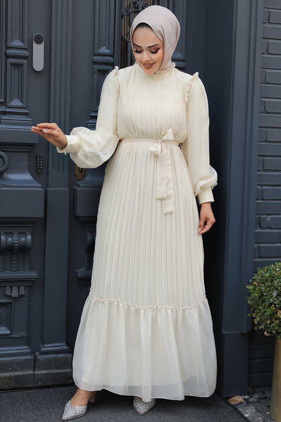  Stylish Ecru Islamic Clothing Engagement Dress 39651E