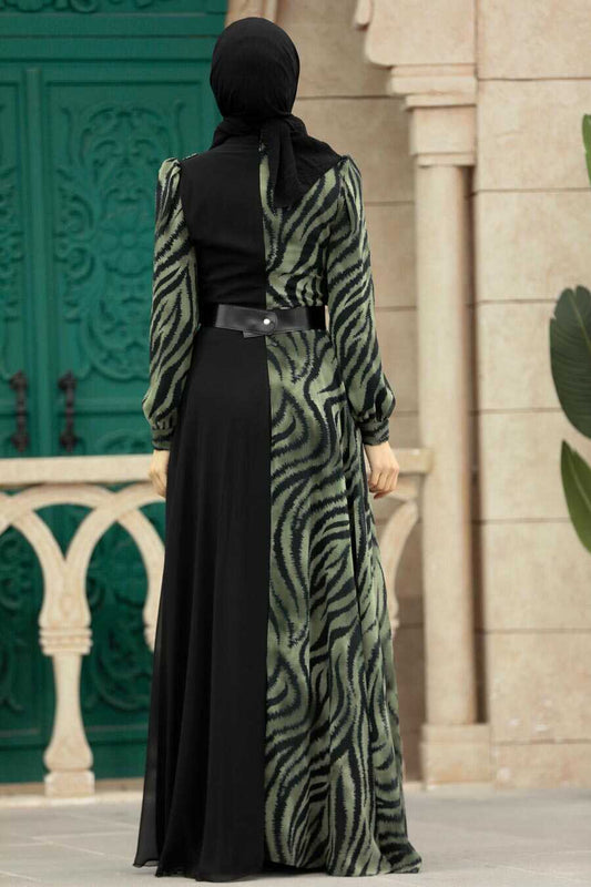Forest Printed Chiffon Modest Dress